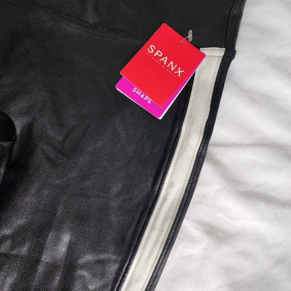 Spanx | Faux Leather Leggings with White Stripe - Picture 6 of 8